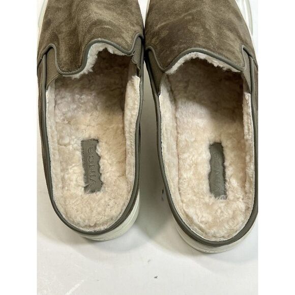 Vince Mule Sneakers Shoes Green Suede Shearling Fur Lined Garvey - Picture 8 of 16